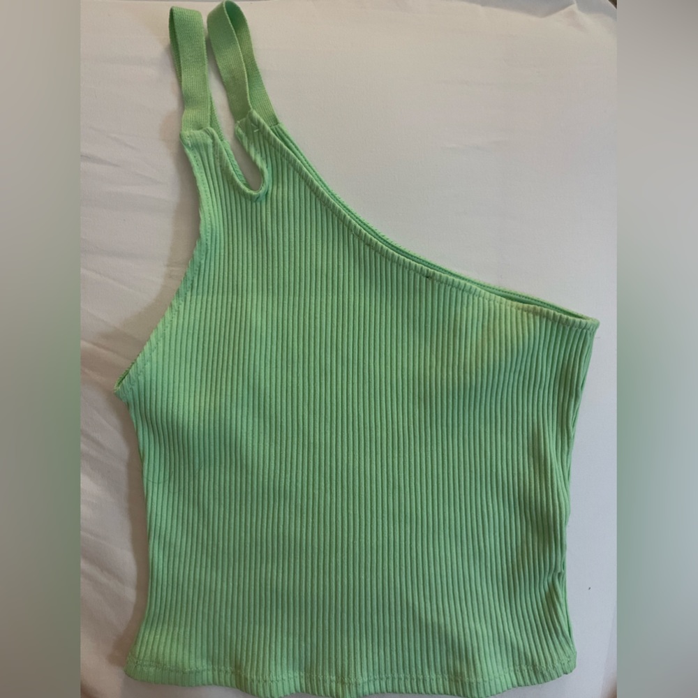 One shoulder green Zara knit tank